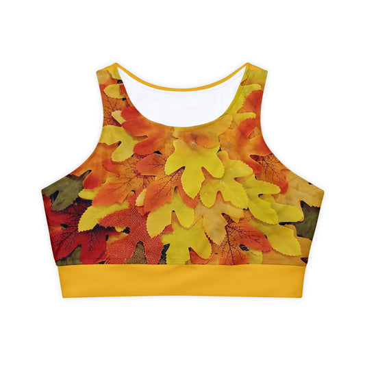 Fully Lined, Padded Sports Bra (AOP)Fall Leaves