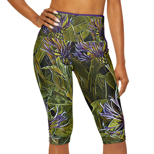 Yoga Capri Leggings (AOP) purple floral